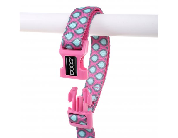 Dog leash with clasp Doog Luna, 130x2.5 cm, pink with drops