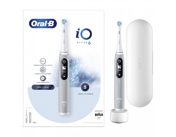 Щетка зубная электрическая Oral-B iO 6 Grey Opal + дополнительные насадки Oral-B 4 шт