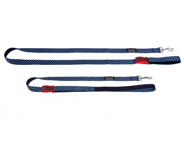 Dog leash with clasp Doog Stella, 130x2.5 cm blue with white polka dots, L