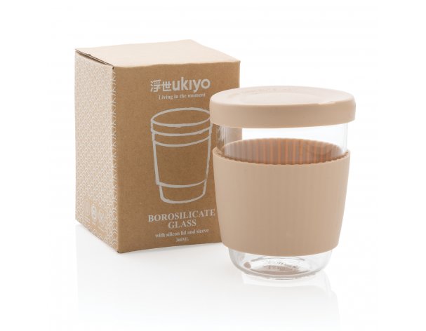 Glass borosilicate Ukiyo tumbler with silicone lid and holder (P432.709)