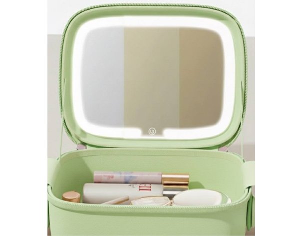 Cosmetic bag with mirror Fungoofun, backlight F536, green