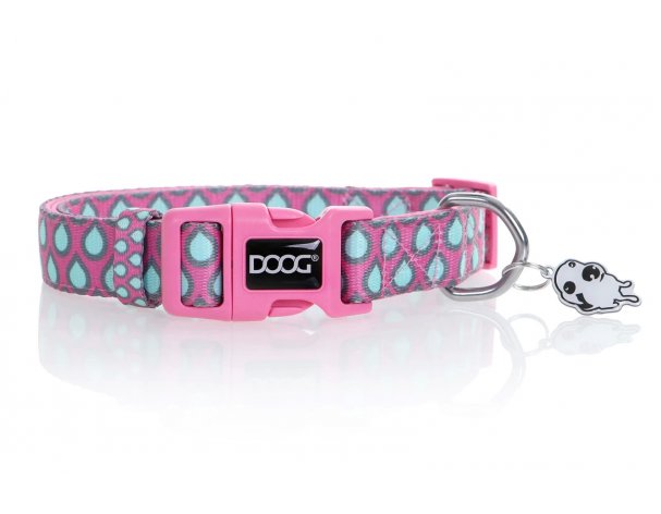 Dog collar Doog Luna, pink with drops, M, 32-46cm
