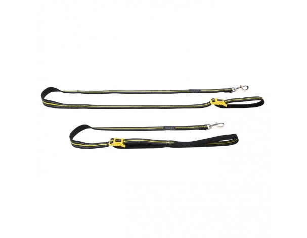 Adjustable dog leash Doog Neon Bolt, black and yellow, 130-160/2.5cm