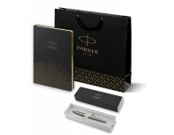 Ручка шариковая Parker Jotter Essential, St. Steel GT и ежедневник недатированный, черный (PRPSBLK1953182)