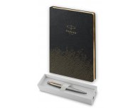 Ручка шариковая Parker Jotter Essential, St. Steel GT и ежедневник недатированный, черный (PRPSBLK1953182)