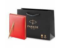 Набор подарочный с гравировкой Parker: шариковая ручка Jotter XL YellowGold + ежедневник красного цвета (PR50B-SETGLD1G)