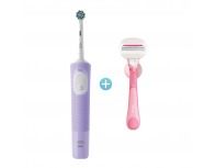 Electric toothbrush Oral-B Vitality Pro D103.413.3 Cross Action Protect X Clean lilac + Women's razor Gillette Venus Comfortglide Miami + 1 replacement cartridge + holder