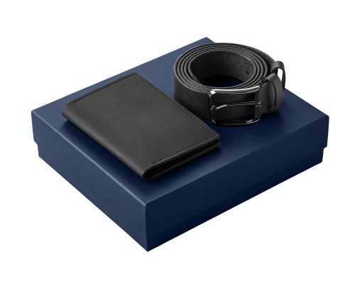 Gift set Long River: passport cover, belt, black (660147N)