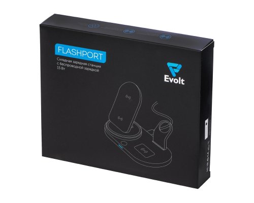 Станция зарядная складная с беспроводной зарядкой Evolt Flashport, 15 Вт, белый (591077)