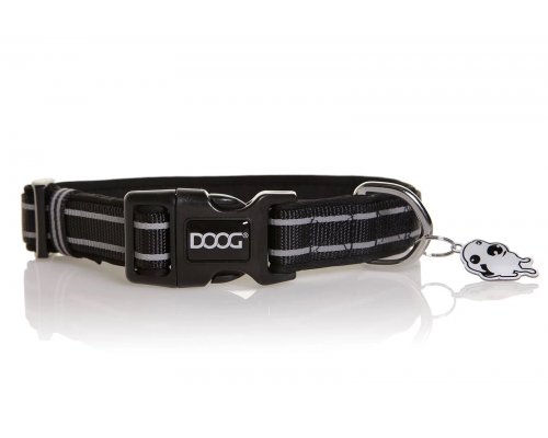 Reflective Dog Collar Doog Lassie, 23-34 cm, Black, S