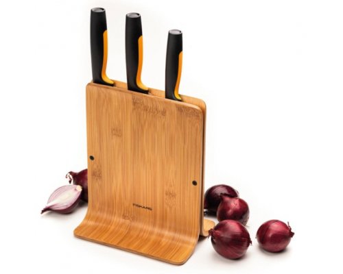 Set of 3 knives in a bamboo block Fiskars Functional Form 1057553