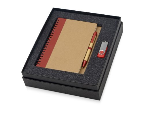 Gift set Essentials with USB flash drive and A5 notebook with pen, red (700321.01)