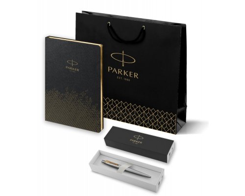 Ручка шариковая Parker Jotter Essential, St. Steel GT и ежедневник недатированный, черный (PRPSBLK1953182)
