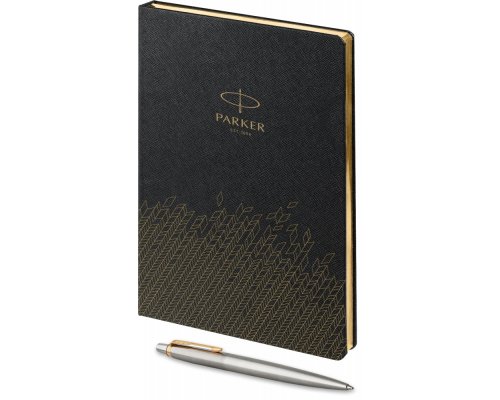 Ручка шариковая Parker Jotter Essential, St. Steel GT и ежедневник недатированный, черный (PRPSBLK1953182)