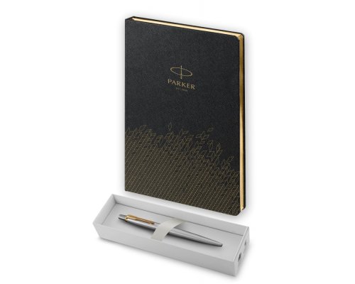 Ручка шариковая Parker Jotter Essential, St. Steel GT и ежедневник недатированный, черный (PRPSBLK1953182)