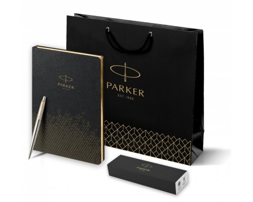 Ручка шариковая Parker Jotter Essential, St. Steel GT и ежедневник недатированный, черный (PRPSBLK1953182)