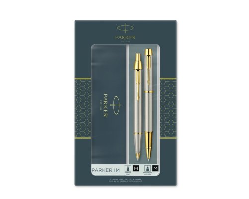 Набор подарочный Parker: ручка IM brushed metal GT роллер + шариковая