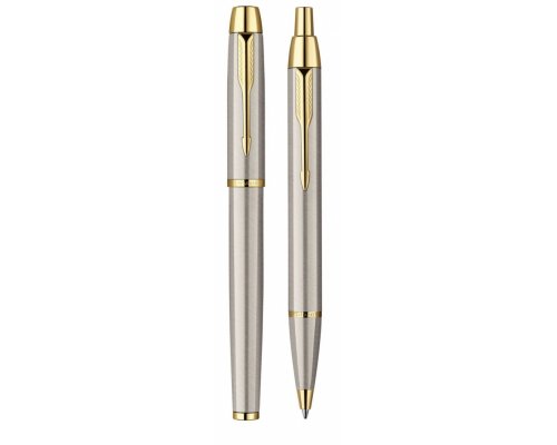 Набор подарочный Parker: ручка IM brushed metal GT роллер + шариковая