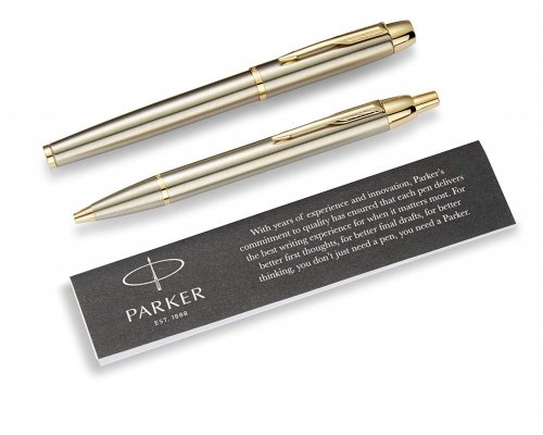 Набор подарочный Parker: ручка IM brushed metal GT роллер + шариковая
