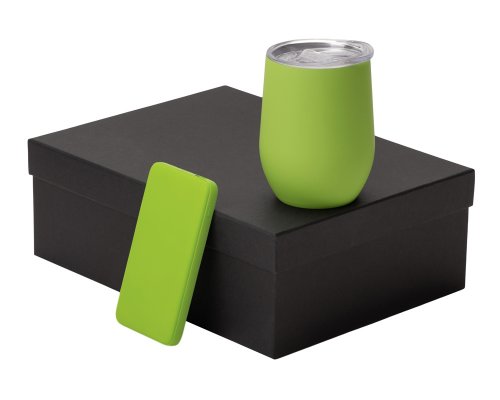 Gift set with thermocup and powerbank Color It C2, 10000 mAh, green apple (210114.03)
