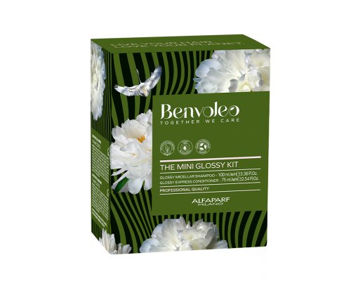 Set of miniatures for hair shine Alfaparf Benvoleo Glossy Micellar shampoo, 100 ml + Express conditioner, 75 ml