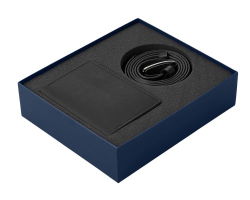 Gift set Long River: passport cover, belt, black (660147N)