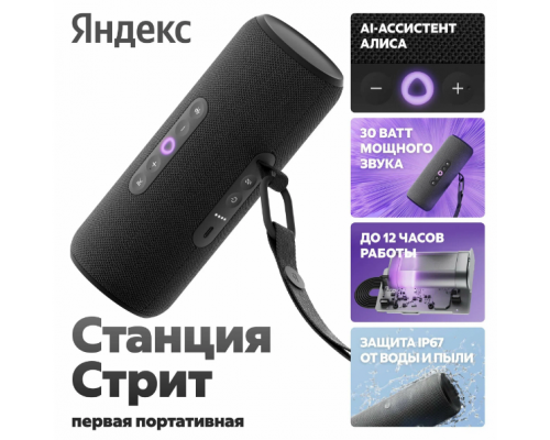 Колонка умная Яндекс Стрит 30Вт, с Алисой на YaGPT, черный [yndx-00030blk]