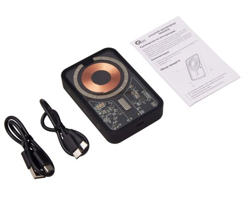 External wireless magnetic battery Qjet MagnifIQ with QC\PD, 10000 mAh, 15W, black (597127)