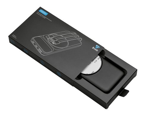 Battery external wireless Magnetic with integrated cables Evolt Mani, 10000 mAh, black (590164.07)