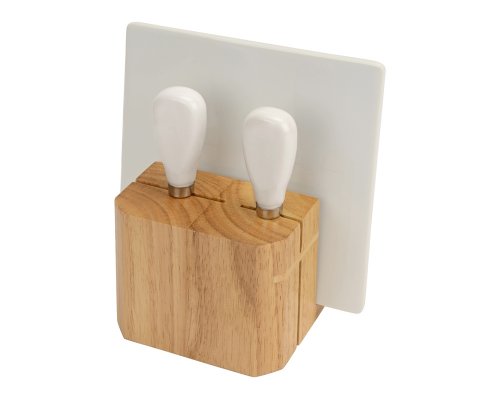 Set cheese Eat&Bite Break: 2 ceramic knives on a wooden stand, ceramic board (825908)