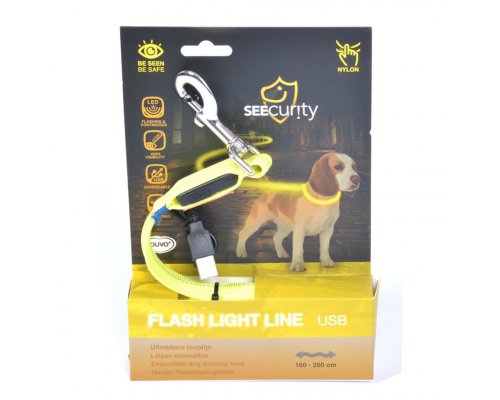 Dog leash with light and shock absorber Duvo+, 200cm/25mm, nylon, yellow