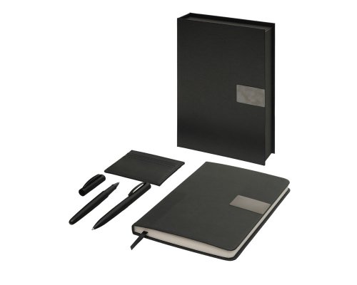 Gift set Lettertone Goethe with A5 notepad, 2 pens and a cardholder, black