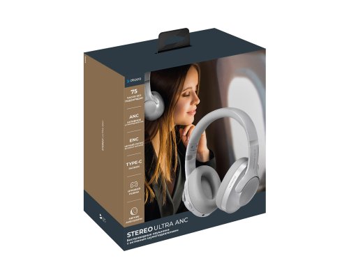 Headphones wireless over‑ear Deppa Stereo Ultra ANC, silver (1-44303)