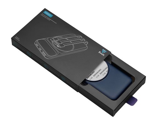 Аккумулятор внешний Evolt «Мэни» магнитный со встроенными кабелями, 10000 мАч, темно-синий (590164.72)