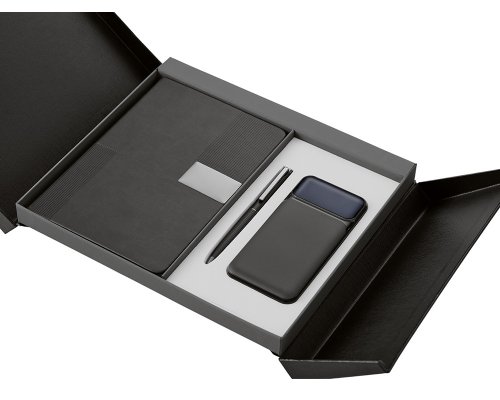 Gift set Lettertone Tesla with an A5 notepad, pen, and 10,000 mAh power bank, black