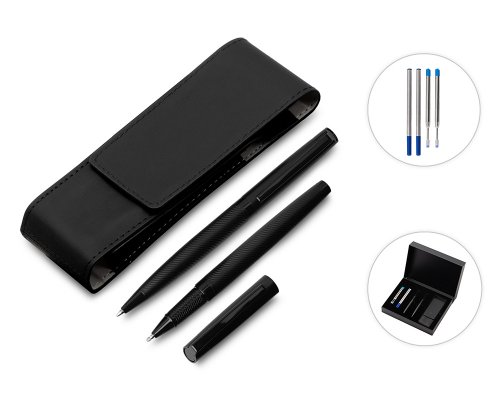 Gift pen set Lettertone Dumas: a ballpoint pen and a rollerball, 4 refillable ink cartridges (2 ballpoint, 2 rollerball), and a case (180937).