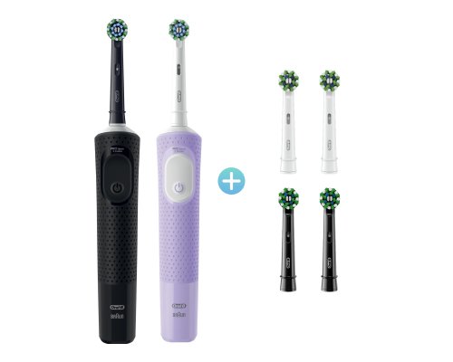 Набор электрических зубных щеток Oral-B Vitality Pro Duo черная и сиреневая + насадки Oral-B EB50BRB CrossAction Black, 2 шт + насадки Oral-B Cross Action EB50RX-2, 2 шт