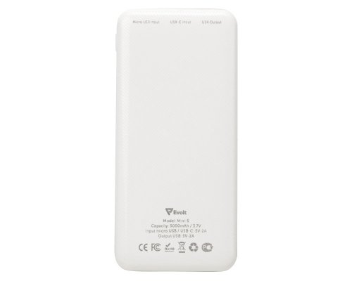 External battery Evolt Mini-5, 5000 mAh, white (392206)