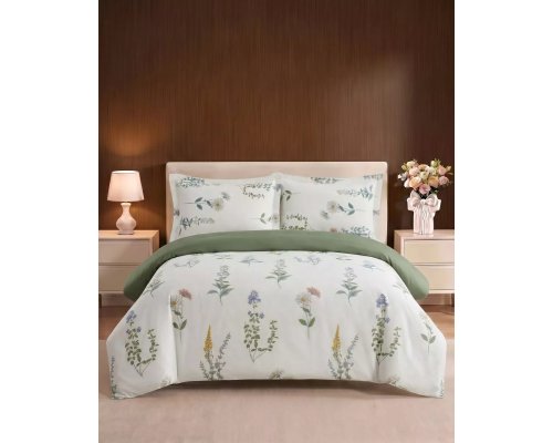 Bedding set Arya Simple Living Bouquette single olive, white 8680943243416