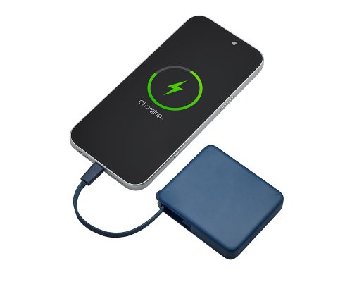 Аккумулятор внешний со встроенным кабелем USB-C Evolt Дэнси, 5000 мАч, темно-синий (590160.72)