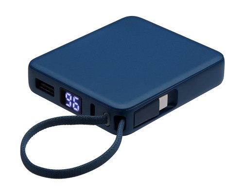 Аккумулятор внешний со встроенным кабелем USB-C Evolt Дэнси, 5000 мАч, темно-синий (590160.72)