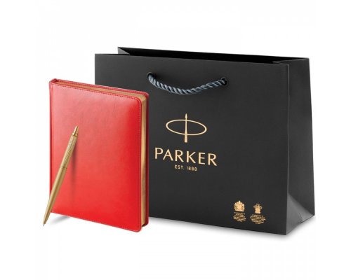 Набор подарочный с гравировкой Parker: шариковая ручка Jotter XL YellowGold + ежедневник красного цвета (PR50B-SETGLD1G)