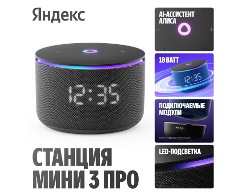 Колонка умная Яндекс Станция Мини 3 Про, Zigbee, модель YNDX-00059BLK (черный)