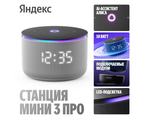 Колонка умная Яндекс Станция Мини 3 Про, Zigbee, модель YNDX-00059GRY (серый)