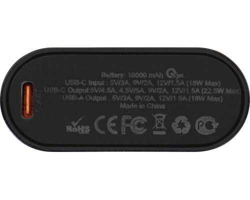 External battery with fast charging Qjet QC/PD Qwik, 10,000 mAh, Black (590972)