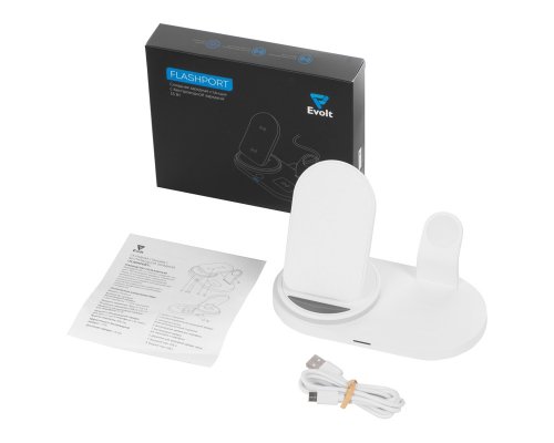 Станция зарядная складная с беспроводной зарядкой Evolt Flashport, 15 Вт, белый (591077)