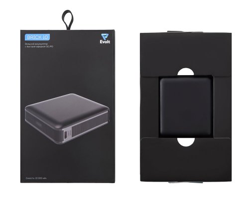 Battery external Evolt Brick 10 with quick charge QC/PD, 10000 mAh, black (392317)