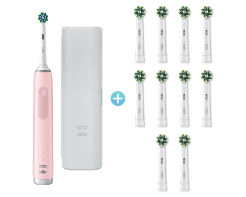 Щетка зубная электрическая Oral-B Pro 3 D505.513.3X розовая + насадки Oral-B CrossAction EB50RX ,10 шт.