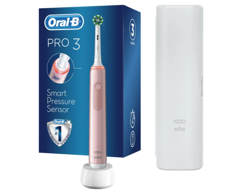Щетка зубная электрическая Oral-B Pro 3 D505.513.3X розовая + насадки Oral-B CrossAction EB50RX ,10 шт.