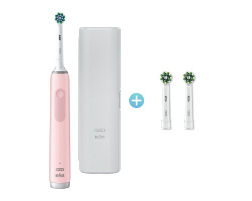 Electric toothbrush Oral-B Pro 3 D505.513.3X, pink + Oral-B Cross Action EB50RX-2 nozzles, 2 pcs.